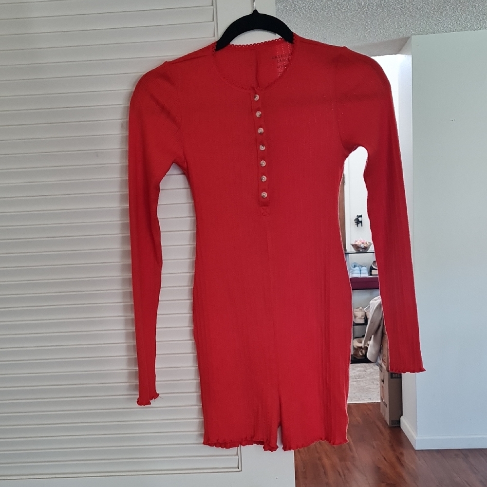 American Eagle Outfitters Red Long Sleeve Romper